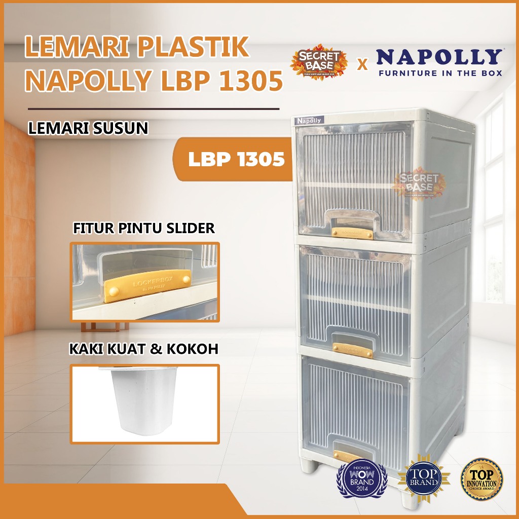 NAPOLLY LBP 1305 - Almari Pakaian Plastik / Laci Susun Besar / Lemari Box Loker Minimalis