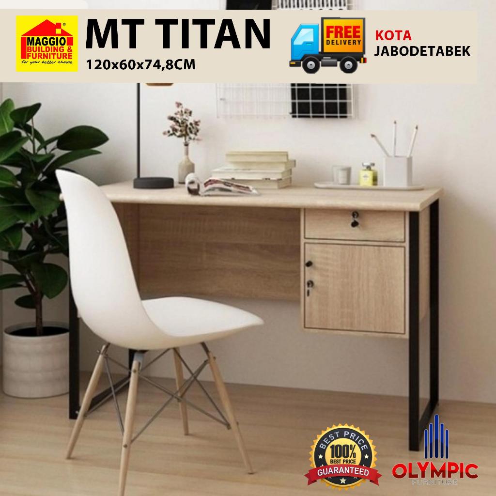 MEJA KANTOR 1/2 BIRO - MEJA KANTOR KAKI BESI - MEJA KERJA MINIMALIS - MT TITAN - OLYMPIC