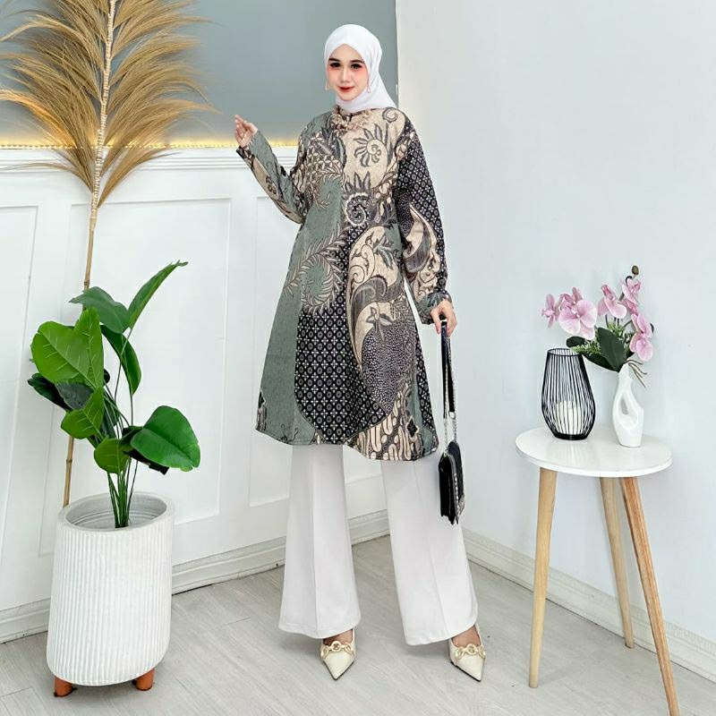 Hot Deals Tunik Batik Wanita Modern Atasan Lengan Panjang Seragam Kantor Guru Perempuan Kerja