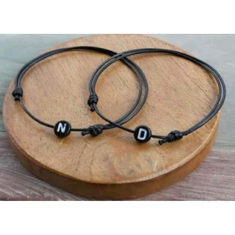 Gelang Huruf Gelang Inisial Gelang Huruf Bulat Hitam Gelang Tali Korea Waterproof