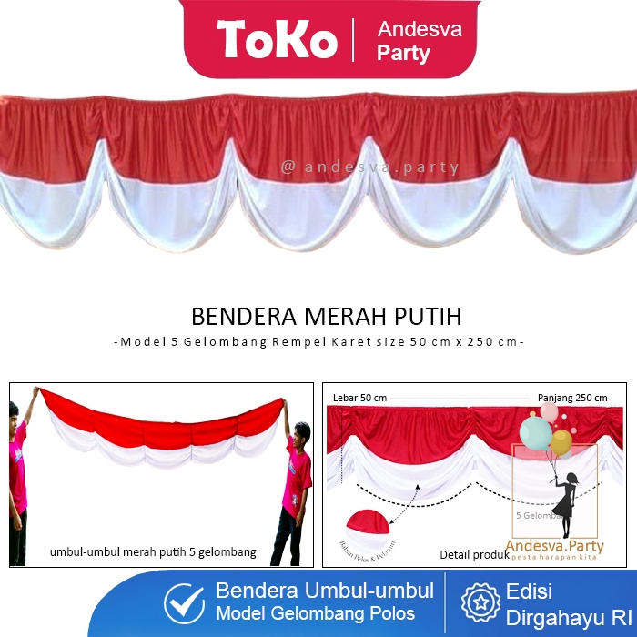 Bendera Merah Putih 5 Gelombang / Bendera Kain Merah Putih Gelombang / Bendera Indonesia kain