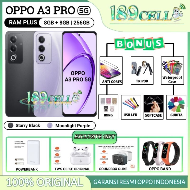 OPPO A3 PRO 5G RAM 8/256 GB | OPPO A 3 PRO 5G RAM 8/256 GB GARANSI RESMI OPPO INDONESIA
