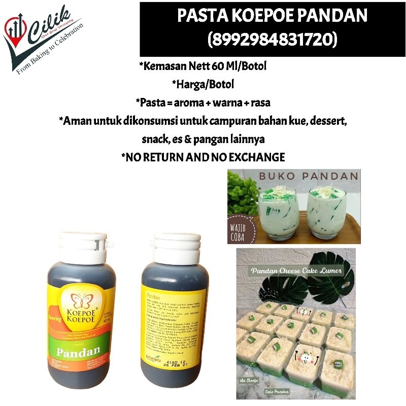 

pasta+perisa+sepuhan+color+cair+water+aroma+rasa+food grade+aman dikonsumsi+merk+koepoe+kupu+butterfly+warna+bahan+kue+adonan+roti+donat+makanan+cake+krim+es+ice+minuman+pandan+suji+pisang