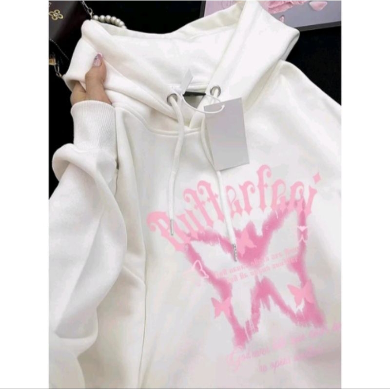 Hoodie Wanita Oversize Pink Bow Korean Style Baju Wanita