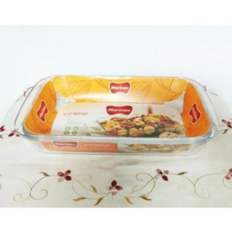 Loyang Kaca Persegi Marinex Rooster 1.6L/Loyang Kaca/Loyang Panggang/Oven Safe
