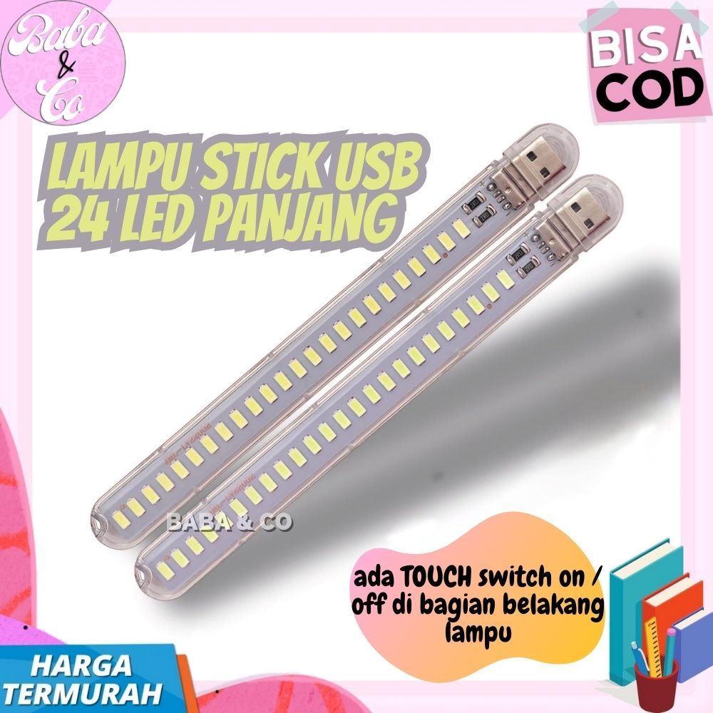 LAMPU STICK USB 24 LED LAMPU DARURAT USB PANJANG 24 LED LAMPU PORTABEL MALAM USB WHITE LIGHT USB LAM
