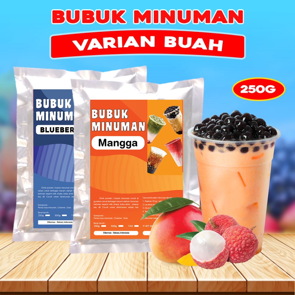 

BUBUK MINUMAN RASA 250GR / SERBUK MINUMAN RASA BUAH / BUBUK MINUMAN KEKINIAN / BUBUK MINUMAN PREMIUM