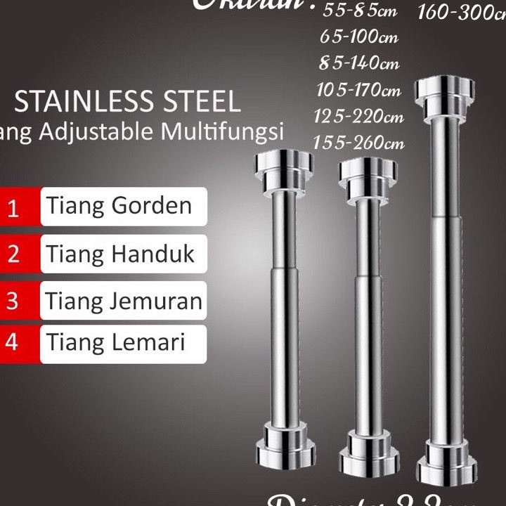 HJ6 Tiang Hordeng Fleksibel Besi Gorden Pipa Gantungan Kamar Mandi Lemari Gawang Baju Tiang gorden f