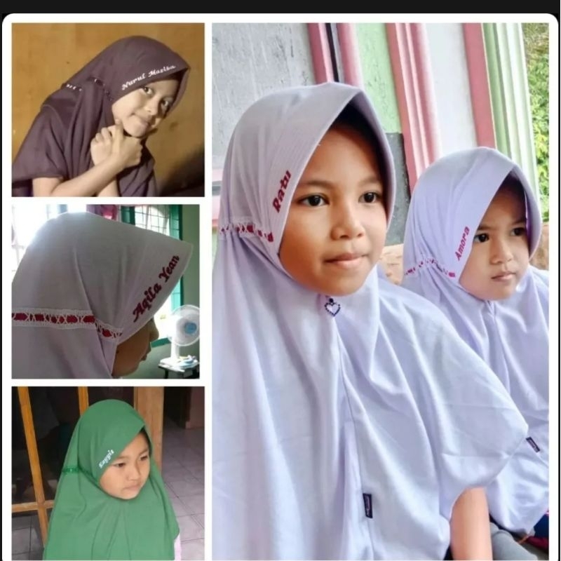 hijab anak sekolah tk sd free nama bordir/ nama via chat