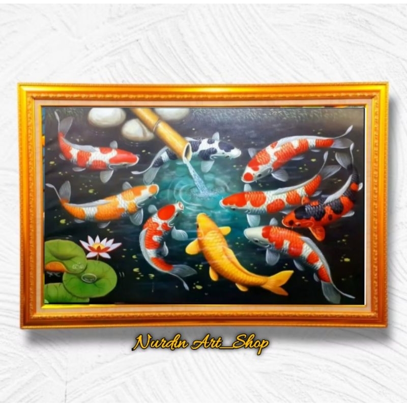 Lukisan kanvas ikan Koi 85x135 plus Bingkai
