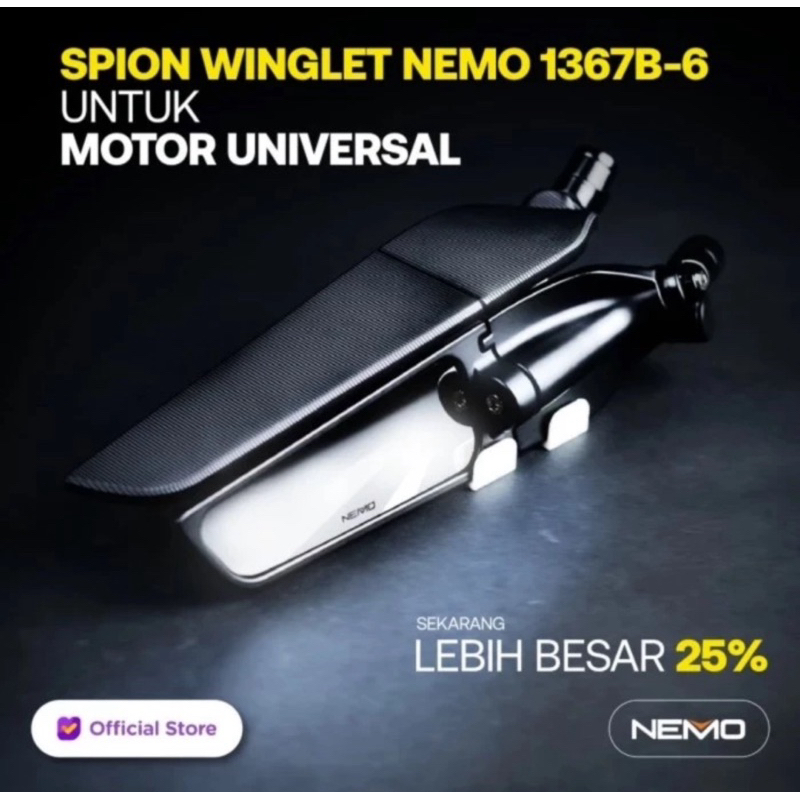 Spion Winglet NEMO (1367B-6) Model Rizoma Universal Kaca Cembung (BIG)