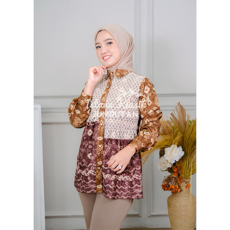TUNIK JUMPUTAN PALEMBANG FIONA BLUS ATASAN JUMPUTAN KOMBINASI BY ISTANA KLASIK BATIK KERJA BATIK PAL