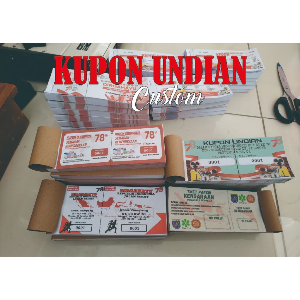 

KUPON UNDIAN/ KARCIS PARKIR/ KUPON JALAN SEHAT / TIKET SOBEK / TIKET WISATA/ TIKET EVENT/ KUPON 17AN