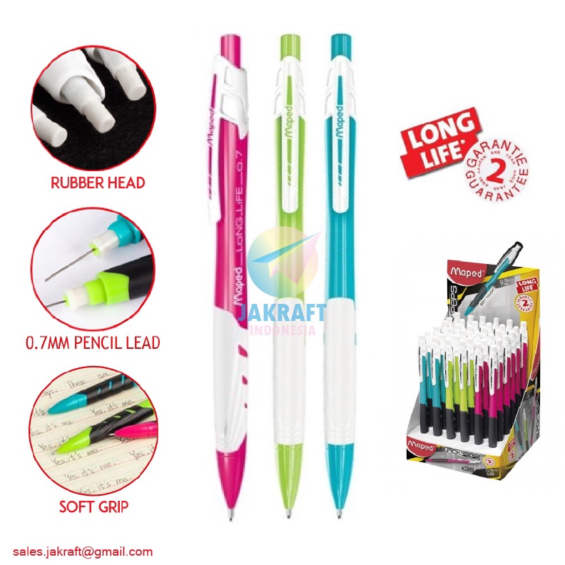 

BONANZA 1 Pcs Pensil Mekanik MAPED Long Life 7 mm Black Peps BlackPeps Mechanical Pencil Soft Grip