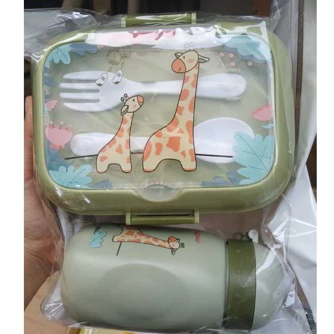 Set Kotak Tempat Bekal Makan Free Botol Minum Anak Motif Karakter Lucu BPA Plus Sendok dan Garpu