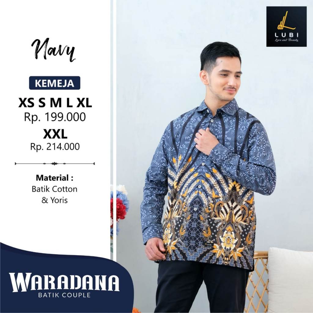 Baju Koko Lubi Waradana Warna Navy / Baju Koko Lengan Panjang/ Motif Batik / Baju Koko Lubi Original