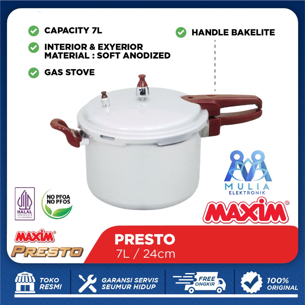 Maxim Presto 7L Panci Pelunak Daging 24cm Panci Presto 8 Liter+Steamer Super Mewah