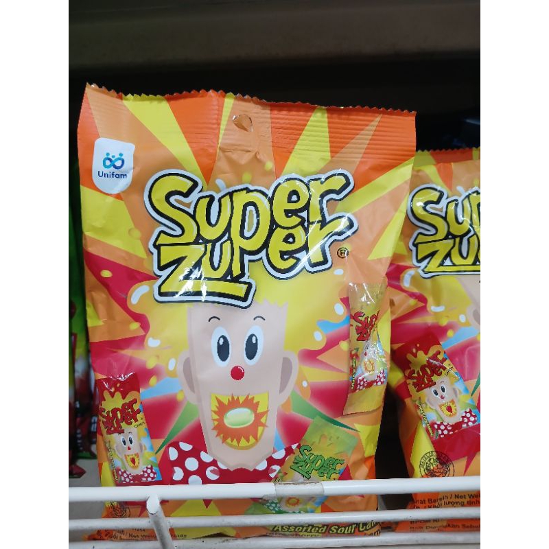 

Super Zuper Candy Bag 50pcs dan 40pcs -Permen Asam Rasa Stroberry,Lemon,dan Jeruk