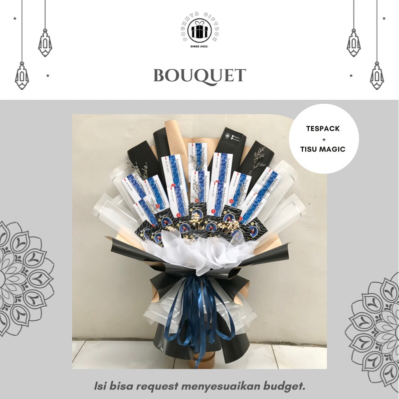 

(poennya.giftbox) buket tespack dan tisu magic