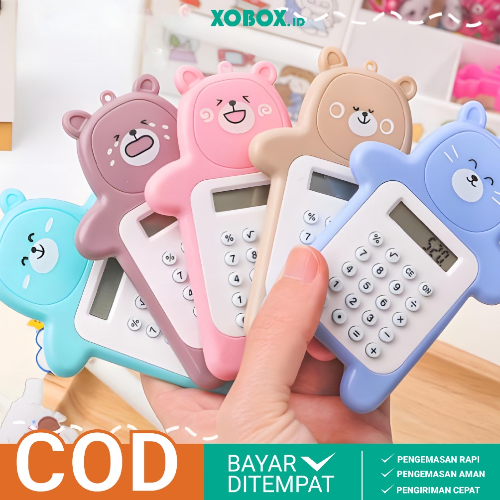 

BRAND Gantungan Kalkulator Kecil 8 Digit Motif Beruang Lucu Portable Tombol Karet ATK4 XOBOX