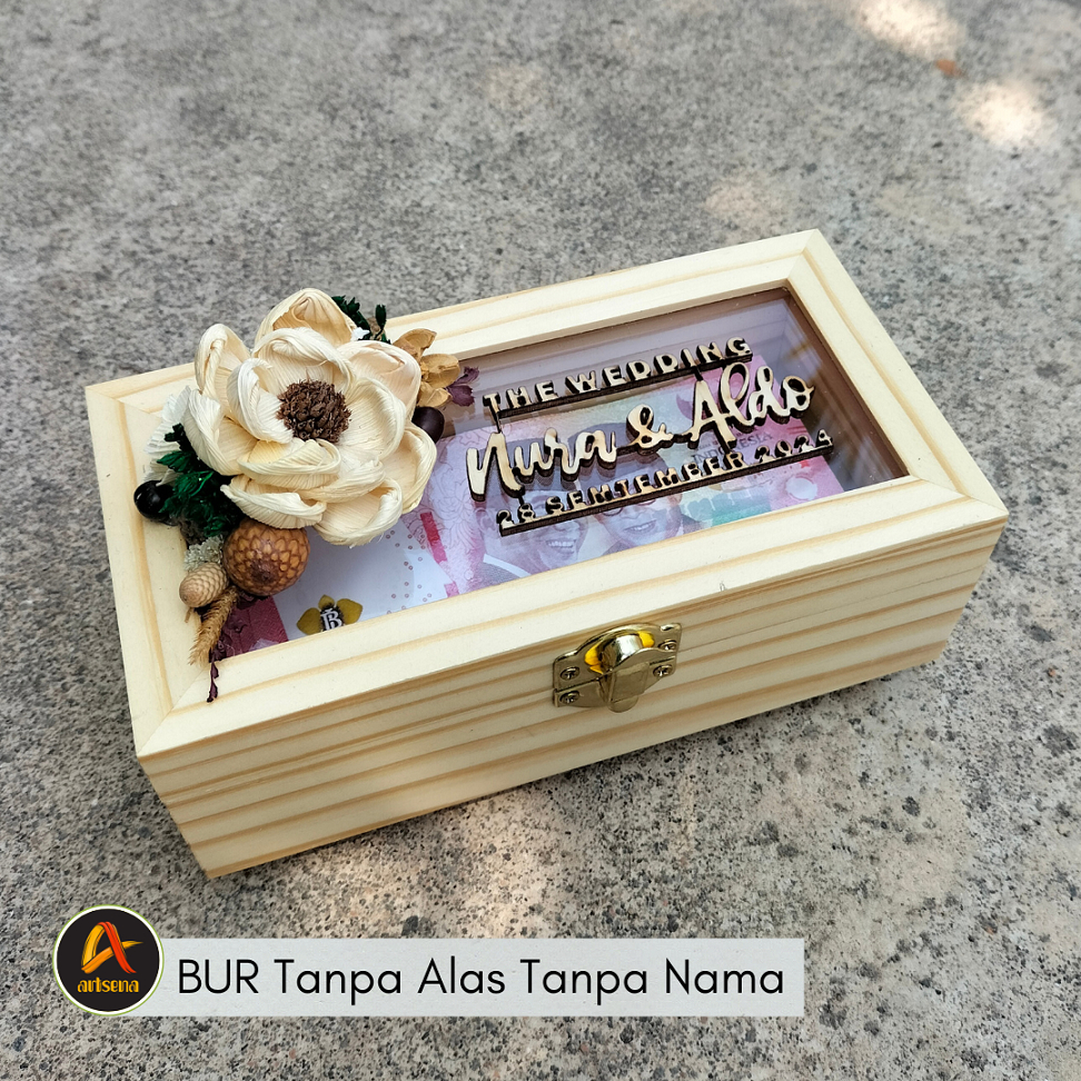 Kotak Uang Mahar Seserahan / Box Uang Mahar Jati Belanda / Kotak Uang Kayu Bunga Rustic