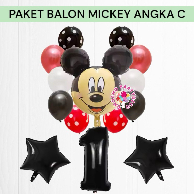 Paket Balon MICKEY MOUSE Angka C / Dekorasi Ulang Tahun Mickey Mouse