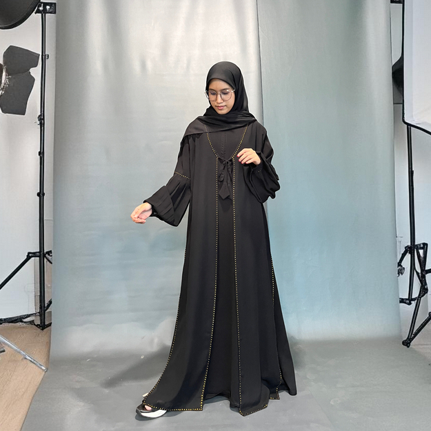 ABAYA HITAM ROMPI ALADIN | Abaya basic | Abaya Hitam | Abaya Arab | gamis terbaru  [ BISA COD ]