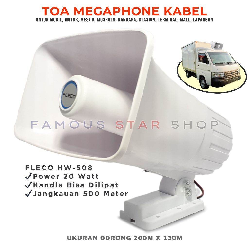 Toa Speaker Pengeras Suara Kabel FLECO HW-508 20Watt | Megaphone Audio Amplifier Toa Pengeras Suara 