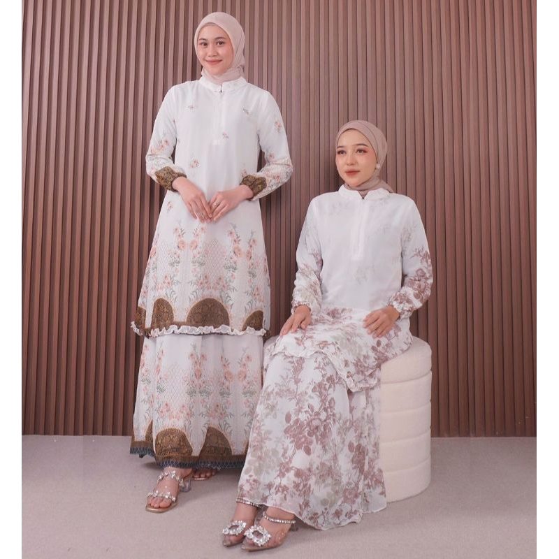 Premium Baju Gamis Kurung Melayu Malaysia Full Motif Cantik Full Furing Dress Panjang 2 Tingkat Laye