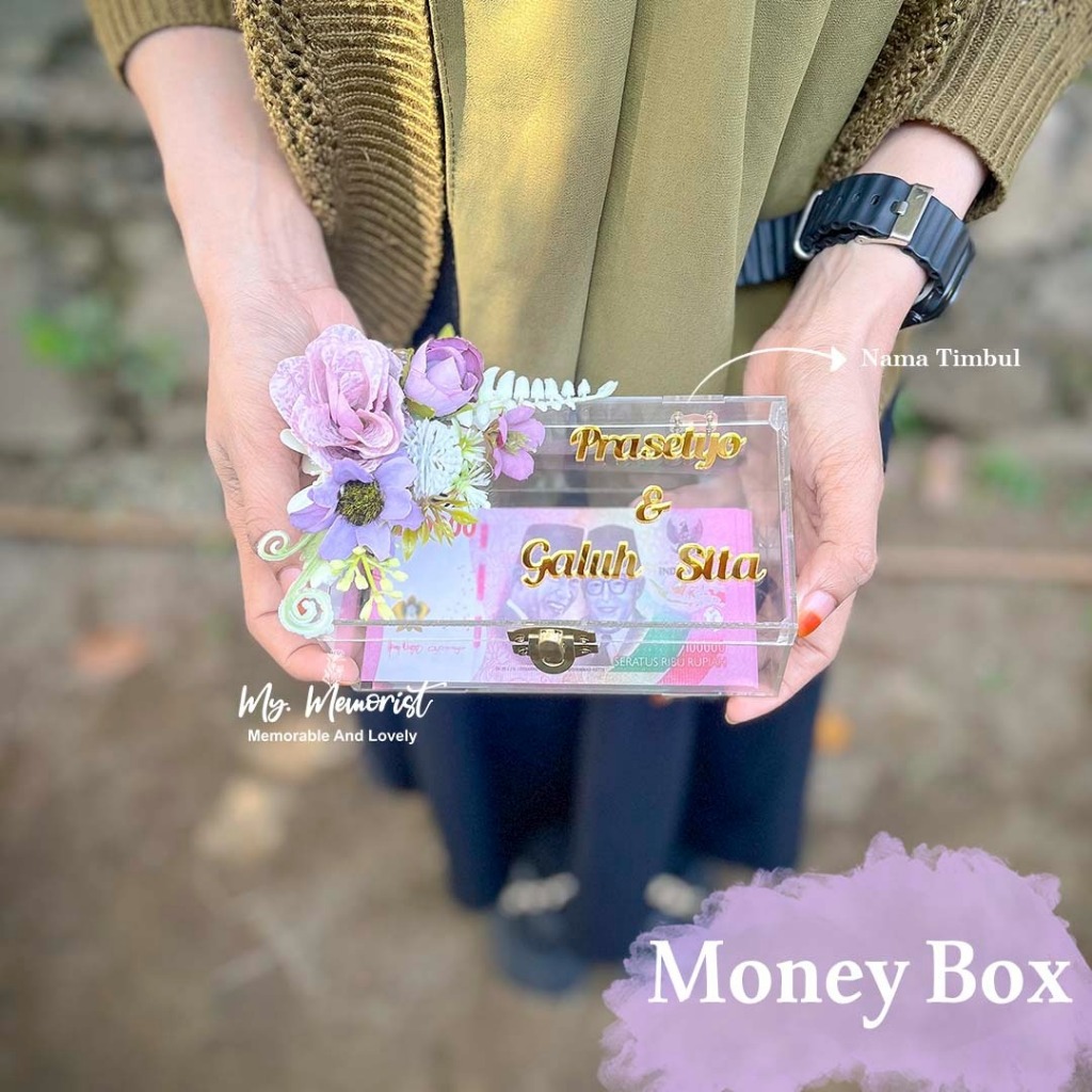 Kotak Uang/ Money Box Bahan Akrilik Bening Hiasan Bunga