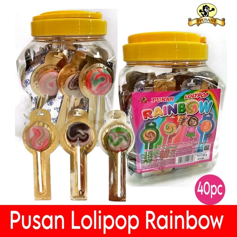 

Pusan Rainbow lolipop toples permen keras isi 40pc