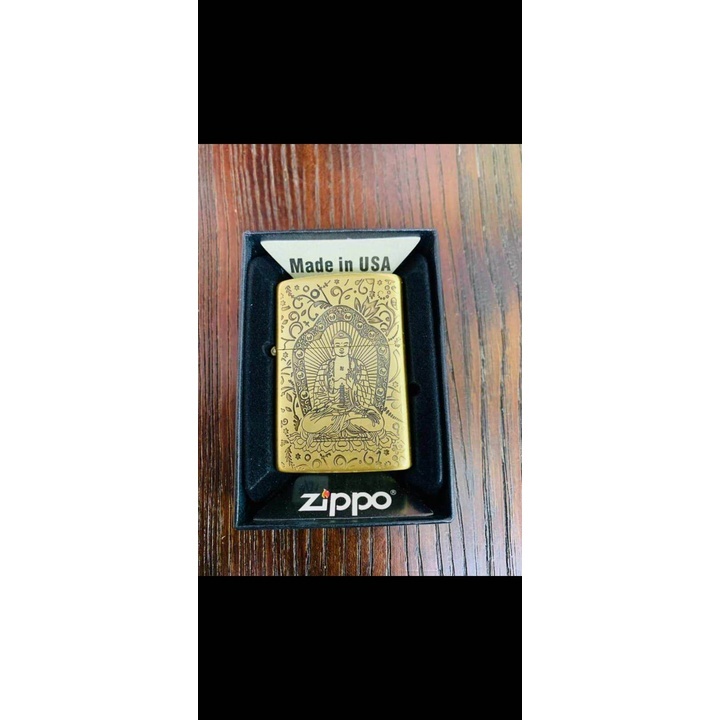 Korek Api Zippo Original Made In USA Gold Buddha/Mancis Unik Zippo Gold Buddha/Free Box
