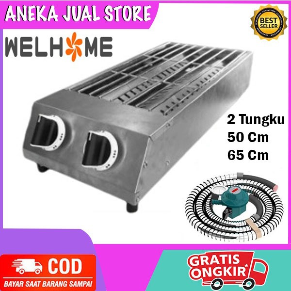 WELHOME  WKB-W50 /WKB-W65/WKB-S50/WKB-S65 Kompor Gas Pemanggang Griller 2 Tungku/1 Tungku 50/65 Cm /