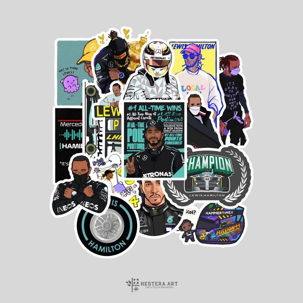

Stiker Pembalap F1 Sticker Vinyl Doff Laminasi | Stiker Lewis Hamilton
