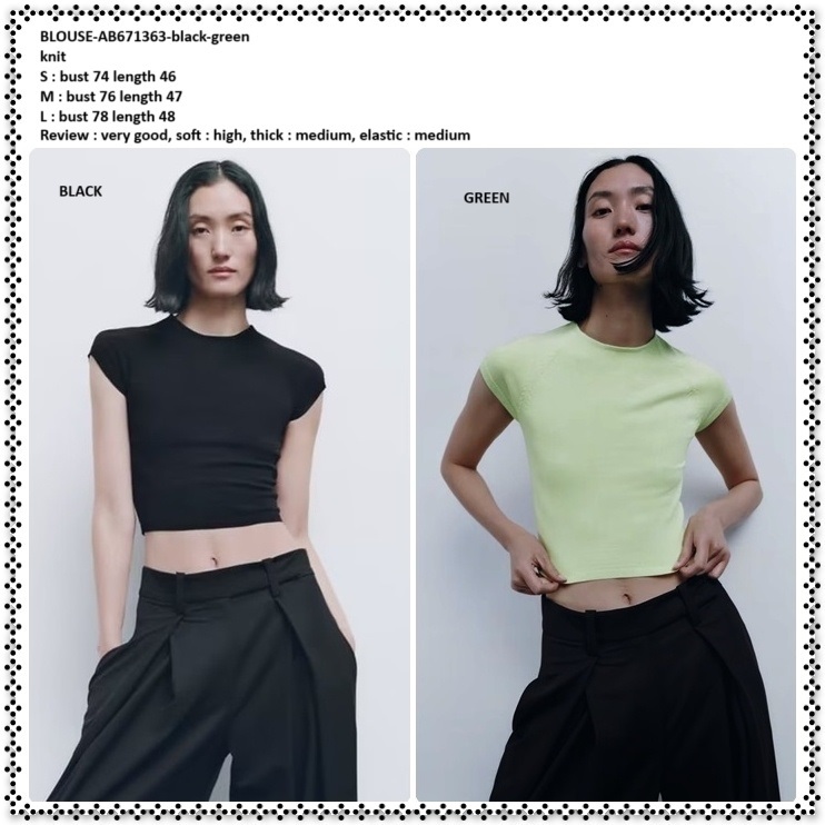 AB671363 Baju Atasan Crop Top Blouse Kaos Rajut Wanita Korea Import Black Hitam Green Hijau Neon Sta