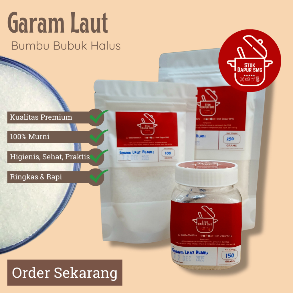 

Garam Laut Halus Alami / Natural Sea Salt Fine Pouch 100gr 250gr Botol 150gr