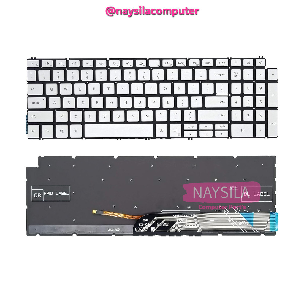 Keyboard Laptop Dell Inspiron 15 5505 5584 5590 5593 5594 5598 7590 Silver Backlight