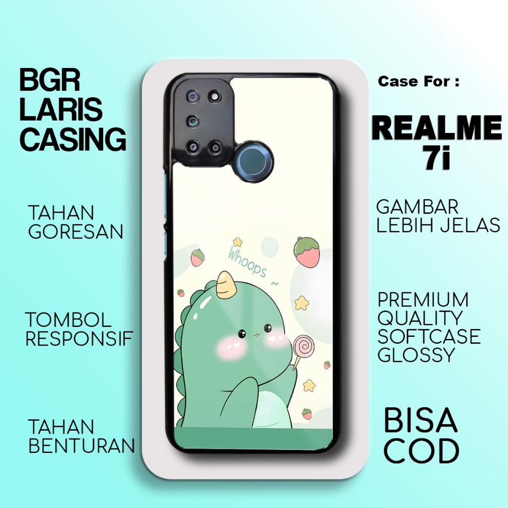 Case Realme 7i Terbaru - Realme 7i - Motif Dino cute - Hardcase Premium Glossy - Softcase Hp Realme 