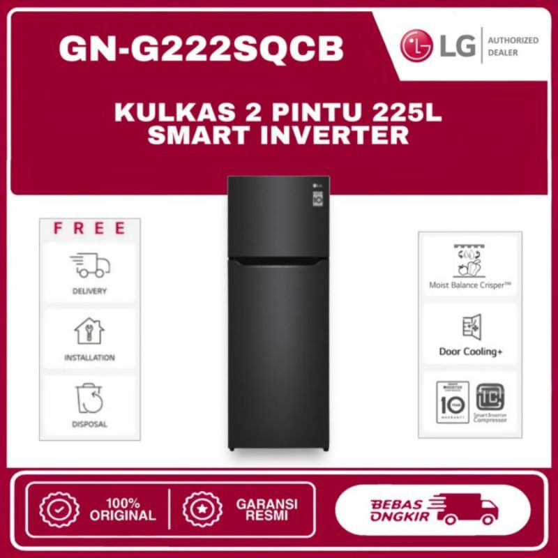 LG GN-G222SQCB Kulkas 2 Pintu 225L Smart Inverter Compressor Door Cooling 70W