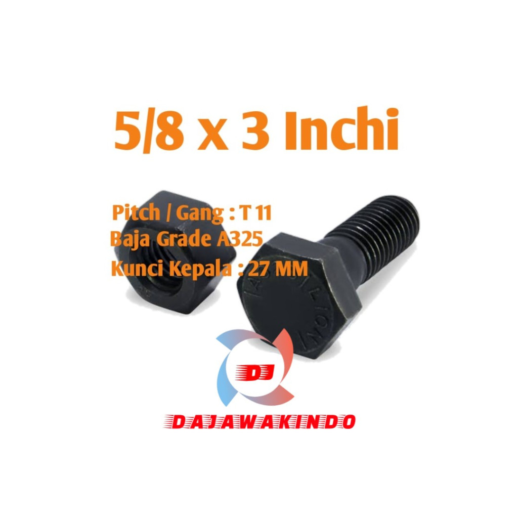 Baut Mur Baja A325 5/8 x 3 Inchi + Mur 2H