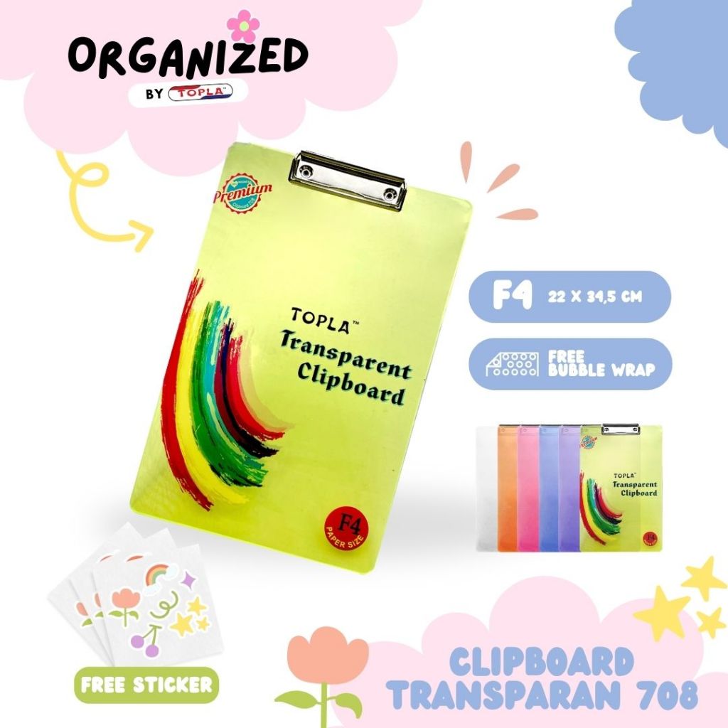 

Clipboard 708 alas papan dada ujian papan jalan ukuran folio trasnparan Topla