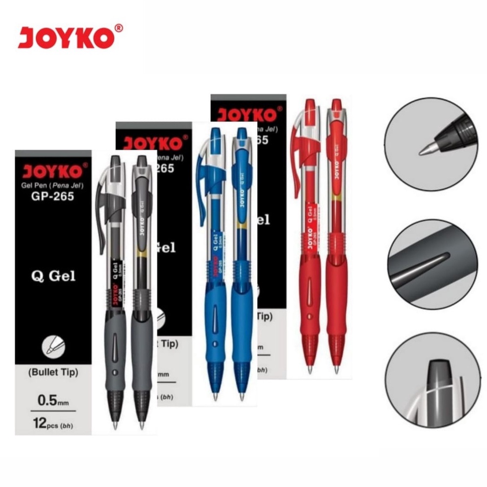 

1 LSN 12 PCS Gel Pen Pulpen Pena Joyko GP265 Q Gel 5 mm KODE J8G6