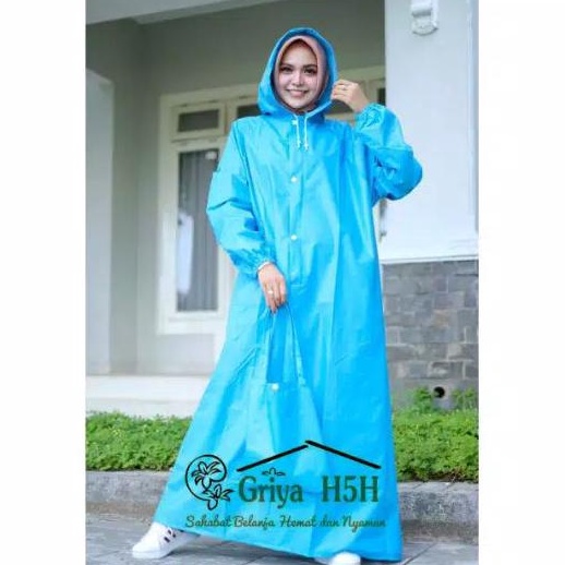KODE E1X5 HARGA RESELLER PAKET ISI 3 Jas Hujan Muslimah Tipe Gamis Warna Biru Langit