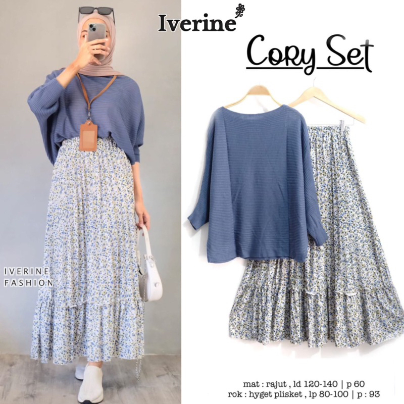 CORY SET PREMIUM / Setelan Muslim Panjang Atasan Rok Motif Bunga / Baju Set Kekinian Oversize Jumbo 