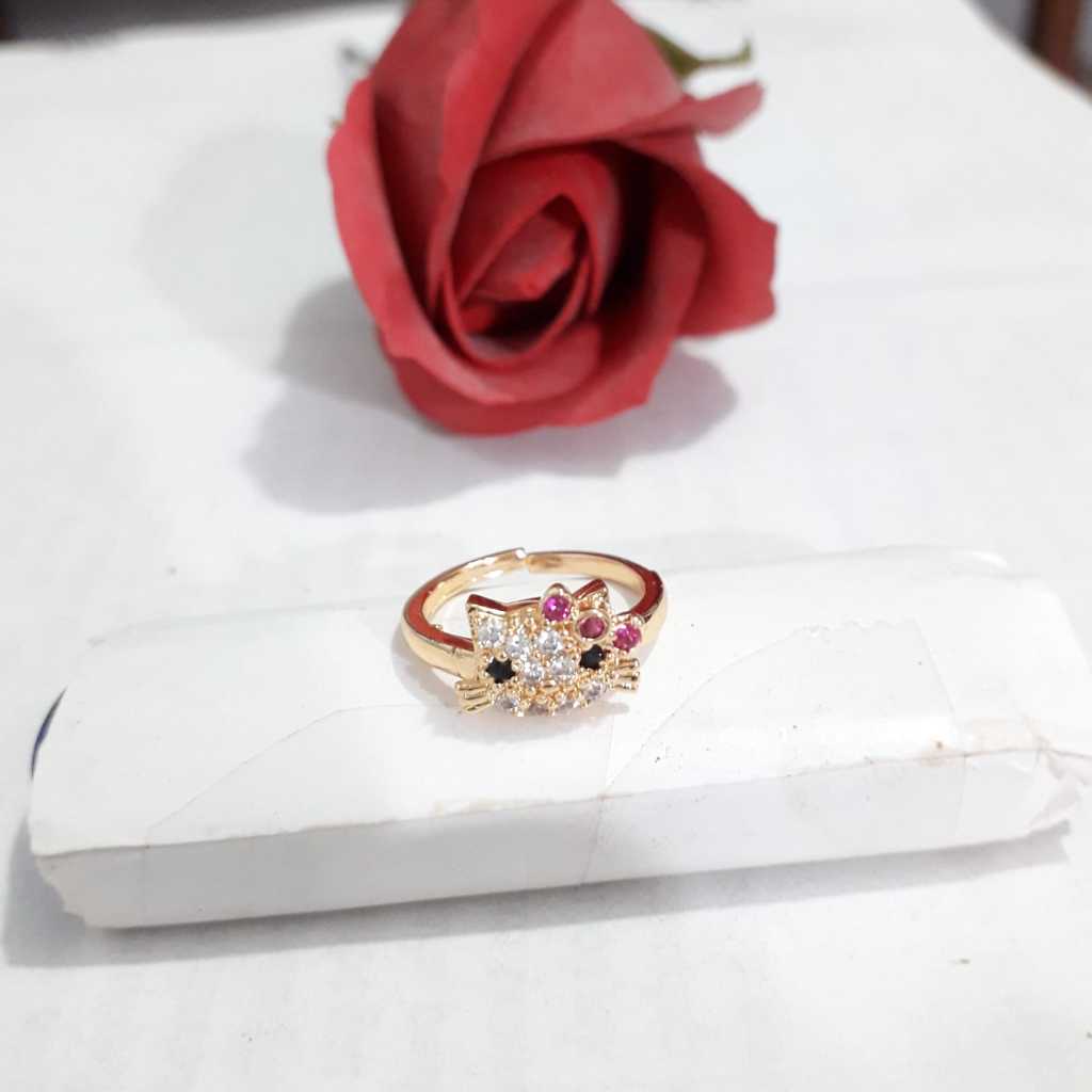 Cincin Anak Permata Hello Kitty Warna Emas Aksesoris Perhiasan