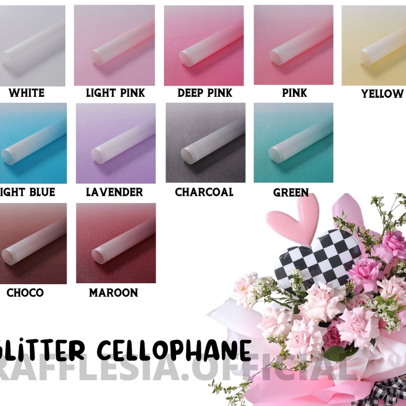 

Cashback 5 LEMBAR FLOWER WRAPPING GLITTER CELLOPHANE ECER PER WARNA KERTAS BUKET PEMBUNGKUS BUNGA KERTAS CELLOPHANE