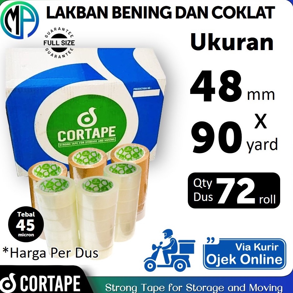 

KODE P8Z2 Lakban Selotip Isolasi 2inch 48mm x 9yard Khusus Ojek Online Merek Cortape Bening Coklat Setara Daimaru