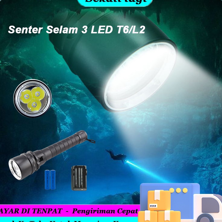 Sekarang Ada  CODSenter Selam 3 LED T6L2 Powerful Super bright led Scuba Diving Flashlight 2m Underw