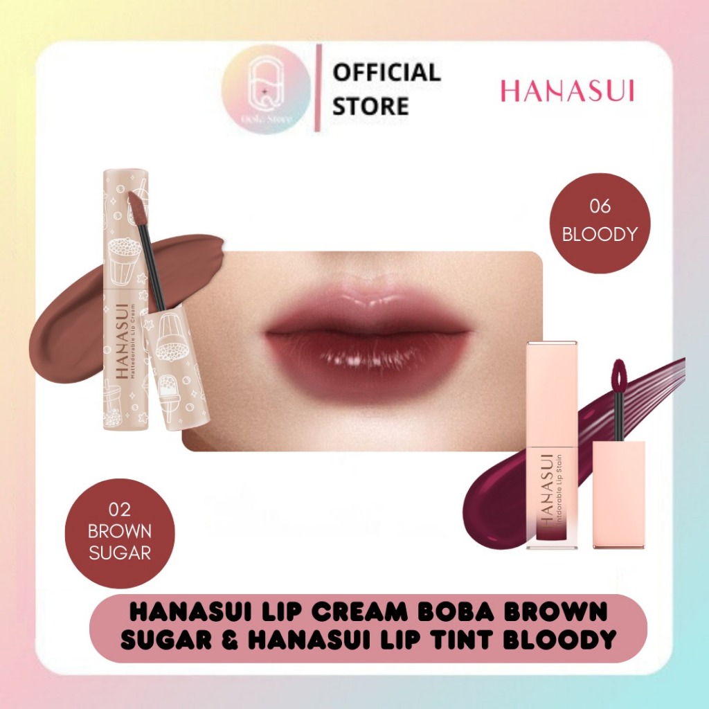 Qeila - PAKET OMBRE SPECIAL HANASUI | HANASUI LIP CREAM BOBA BROWN SUGAR & HANASUI LIP TINT BLOODY