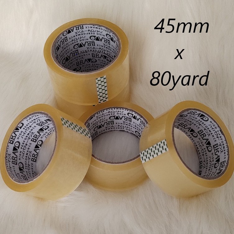 

Tape BRAVO OPP 45mm x 80 yard | Isolasi / Lakban Bening (4,5cm x 73m) Transparan